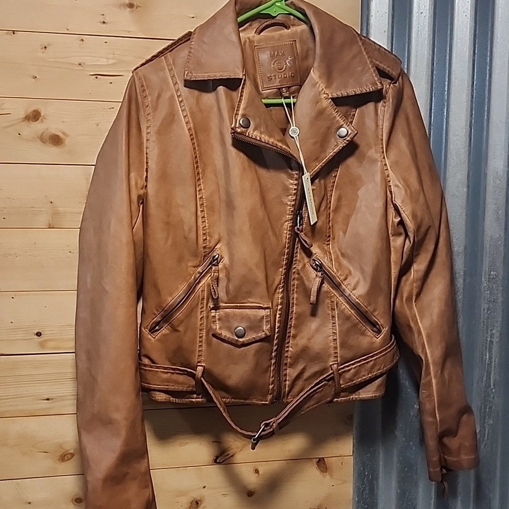 Faux Leather Jacket Brown; Max Studio Sz Small